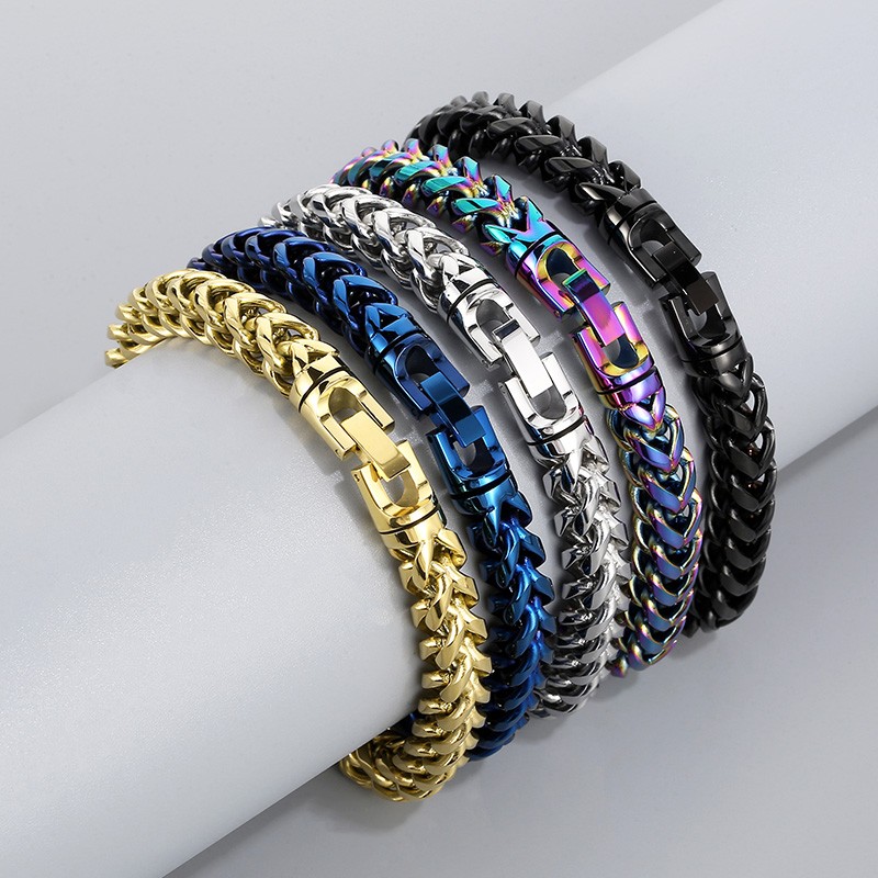 Ceramic Link Bracelet - Arco-íris Herringbone Pulseira Corrente para Homens,