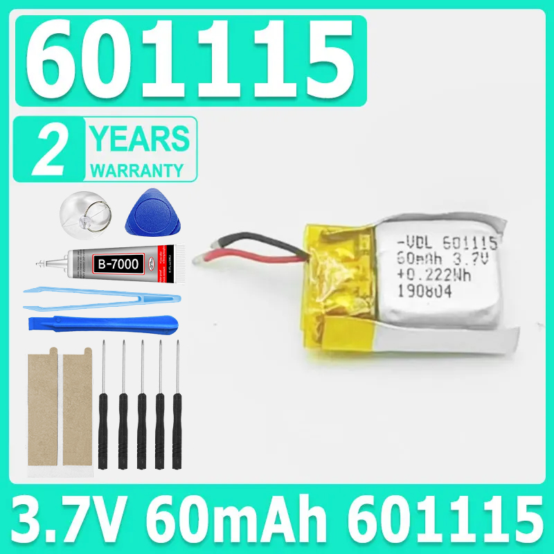 Smartwatch Headset - 3.7v 60mah 601115 bateria recarregável de