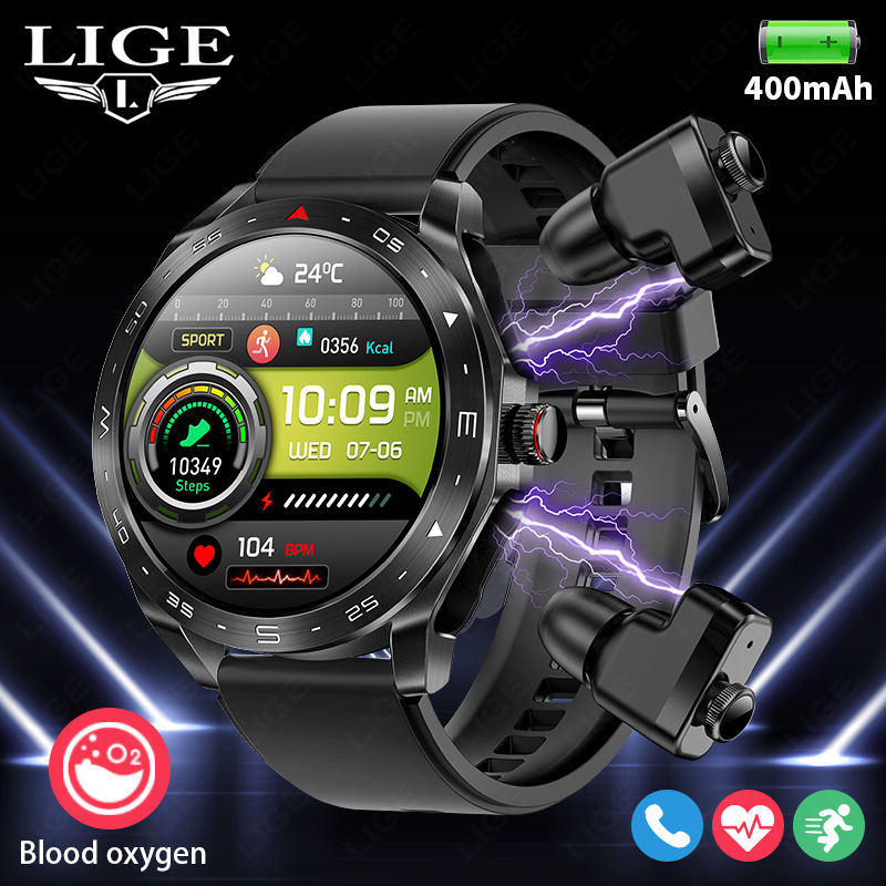 Smartwatch Headset - LIGE-Smartwatch impermeável com fones de ouvido