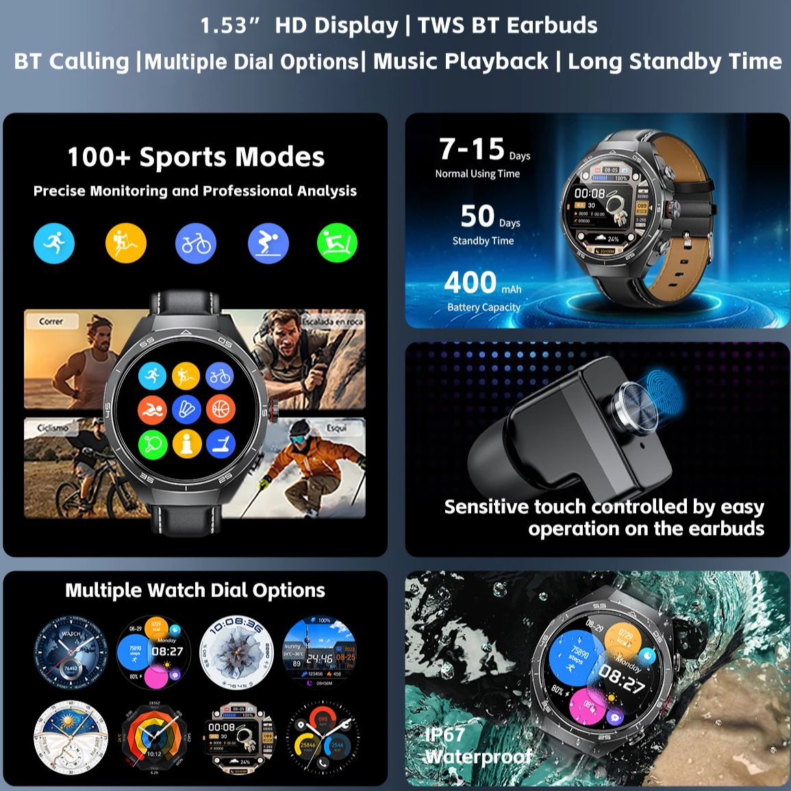 Nfc fone de ouvido relógio int - Smartwatch Headset avaliação e preço