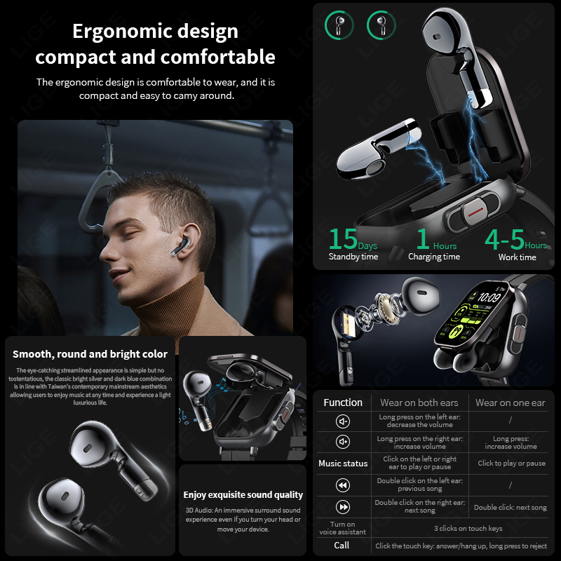 LIGE Novo Relógio Inteligente  - Smartwatch Headset avaliação e preço