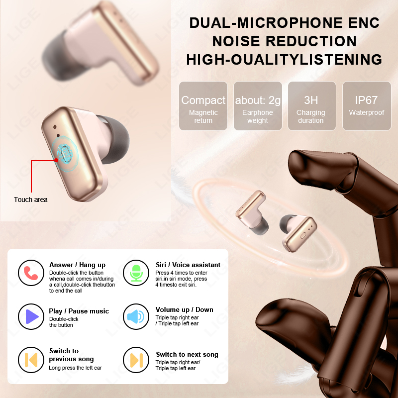 LIGE 2 em 1 TWS fone de ouvido - Smartwatch Headset avaliação e preço